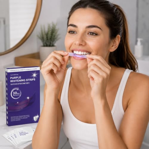 Image of Purple Teeth Whitening Strips (7 Strips) | Peroxide-Free & Sensitivity-Free Enamel-Safe Oral Care with PAP & Hydroxyapatite | Self-Dissolving Strips for Yellow Stain Removal For Men & Women