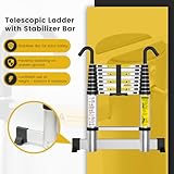 EASelect Telescopic Ladder 3.2M Aluminium Extension Loft Ladder with Stabilizer Bar, Non-Slip Feet and Detachable Hooks, EN131, Portable Extendable Folding Ladders for Roof, Attic, Caravan - Image 5