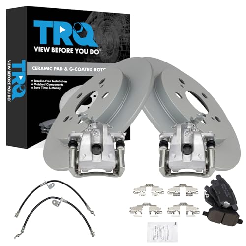 Image of TRQ Rear Brake Pad and Rotor Set Ceramic Coated Rotors Calipers Compatible with 2009-2010 Pontiac Vibe 2009-2019 Toyota Corolla 2009-2011 Matrix