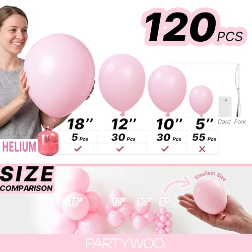 Image of PartyWoo Light Pink Balloons 120pcs Pastel Pale Baby Pink Different Sizes