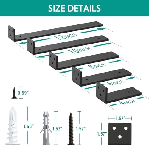 Goovilla Heavy Duty Floating Shelf Brackets 4 Inch for 2ร4โ Wood Stud, 4 Pack L Brackets for Shelves or Shelving, Black Coated Metal Shelf Hardware with 160 lb. Load Capacity and Easy Installation