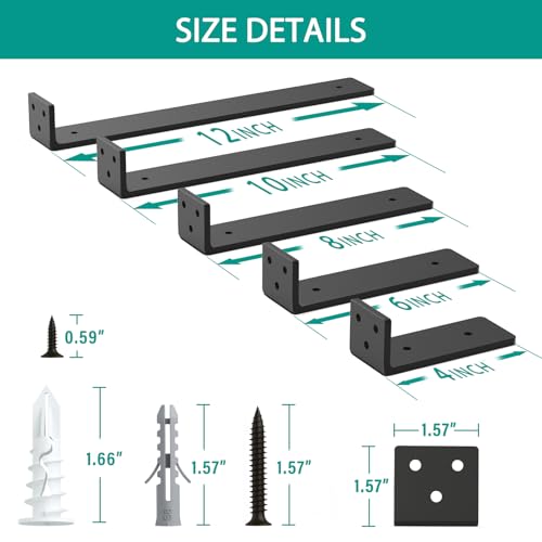 Goovilla Heavy Duty Floating Shelf Brackets 4 Inch for 2×4” Wood Stud, 4 Pack L Brackets for Shelves or Shelving, Black Coated Metal Shelf Hardware with 160 lb. Load Capacity and Easy Installation