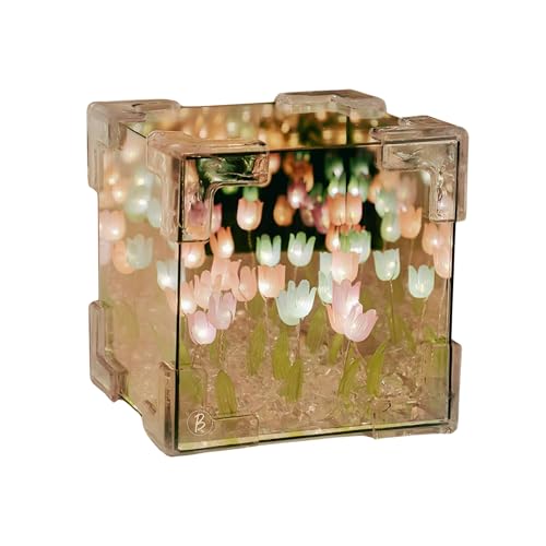 Image of Mirror Cube Tulip Lamp | DIY Flowers Led Decorative Lamp | Table Ornaments for Bedroom | Gifts for Woman | Valentine Gift (Cube Tulip)