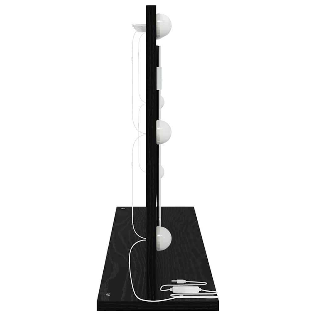 Waschtischspiegel Schwarz Eichen-Optik 80 x 45 x 18 cm mit LED-Streifen, Kosmetikspiegel für Schlafzimmer, Badezimmer und Flur, dekorativer Wandspiegel für Styling und Rasur