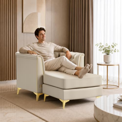 Image of KEIKI 40 inch Faux Leather Chesterfield Sofa with Handmade Button Tufted, Beige