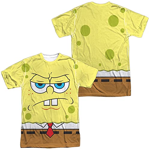Popfunk Spongebob Squarepants Angry Face Unisex Adult Sublimated Halloween Costume T-Shirt (XL, White, Front/Back)