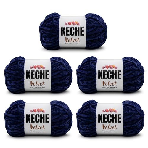 Image of Keche Velvet Chenille Yarn for Crocheting, Soft Bulky Baby Blanket Amigurumi Yarn 5x100 gr (5x132 yds) (5 Skeins) - Navy Blue