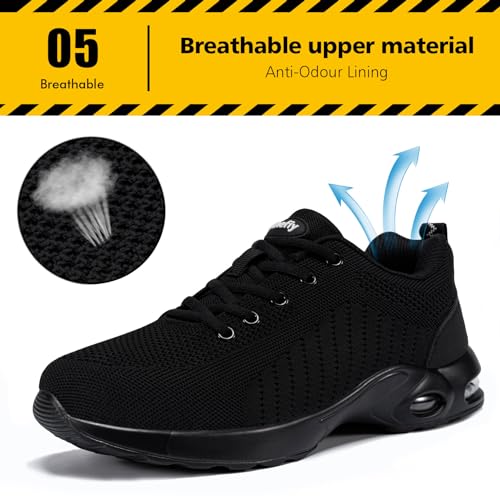 Image of Tinefiy Steel Toe Shoes for Women Lightweight Safety Shoes Air Cushion Comfortable Slip Resistant Indestructible Womens Puncture Proof Work Shoe