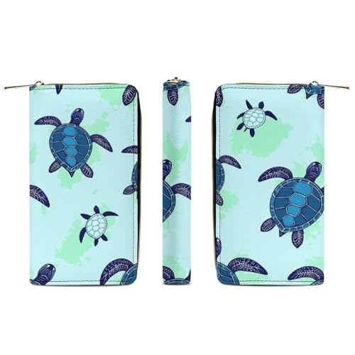Long PU Zipper Wallet, Travel Purse Fashion Design, Huge Storage Capacity Wallet, Cute Decor Purse For Men And Women Turquoise Blue Sea Turtle3