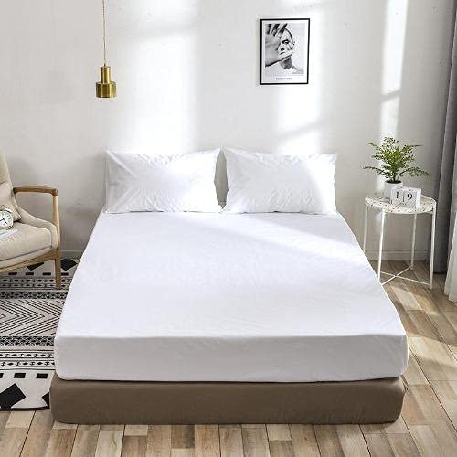 busdeals Fitted Bedsheet Set - Queen Size, Plain White,3 Pieces