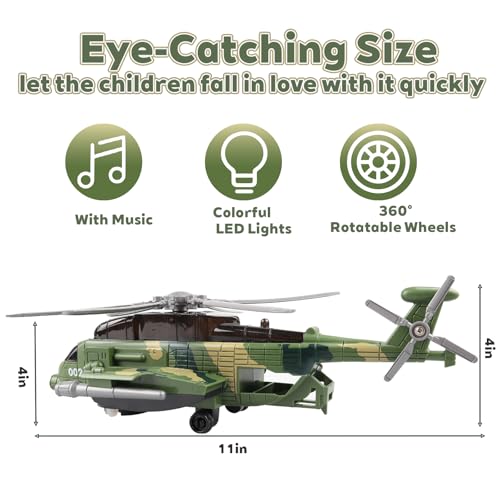 victob Helicopter Military Toy - Airplane with Lights and Music, Bump and Go Airplane Toys for Toddlers Boys Girls 3 4 5 6 7 8 Years Old, Easter Birthday Gift Toy for Kids