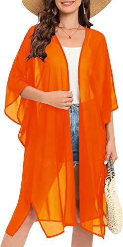 Image of Indian Trendy Women's Solid Puff Sleeve Kimono Long Cardigan Loose Cover Up Casual Blouse Top Chiffon