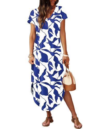 Image of RUMIA Summer Maxi Dresses for Women Cap Sleeve Long Sundress with Pockets