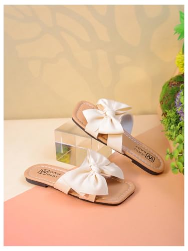 GORGLITTER Girl's Flats Sandals Dressy Bow Square Toe Slip On Slides Slippers Summer Cute Vacation Sandals Shoes2
