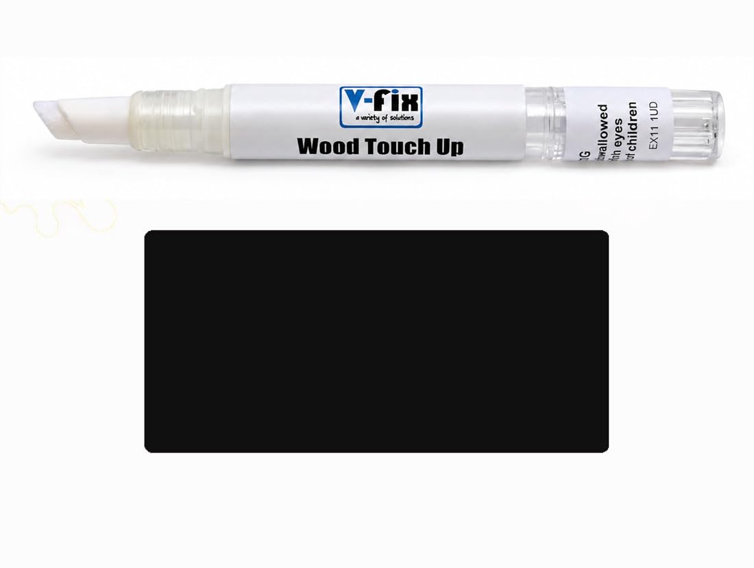 V-Fix Black Wood Furniture Repair Paint Pen - Touch Up Scratches, Chips & Scuffs On Tables, Chairs, Cabinets, Kitchen Cupboards, Wardrobes & Veneer - Matt Finish - 3Ml (Black)