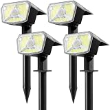 SUNNMO Faretti Solari a LED da Esterno con Sensore di Movimento, Lampade Luci Solari da Giardino Potenti 104LED 3Modalità, Faretto LED da Esterno Solare Giardino IP65 Impermeabile Luce Fredda, 4 Pezzi - 1