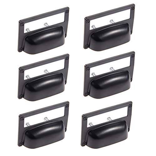 Dophee 6 Pack Label Holder Pull Handles, 3.19"X2.05" Oil Rubbed Black Drawer Pulls, Vintage Decorative Zinc Alloy Cabinet Knobs With Mounting Screws For Cupboard Door Carpenter Repair #TOP21
