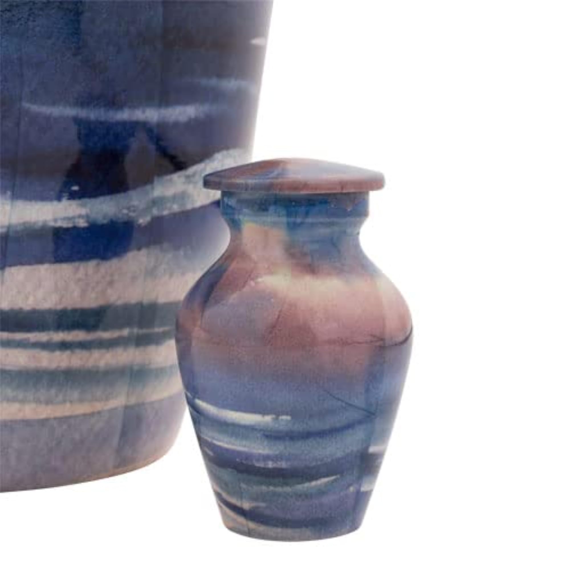 Waves Keepsake Cremation Urn for Ashes, Aluminum Blue Design