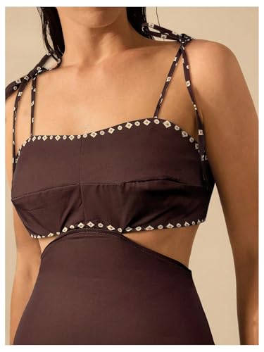 Image of SOLY HUX Women's Summer Maxi Dress Boho Print Tie Shoulder Spaghetti Strap Cut Out Tie Back Cami Dresses Sundress