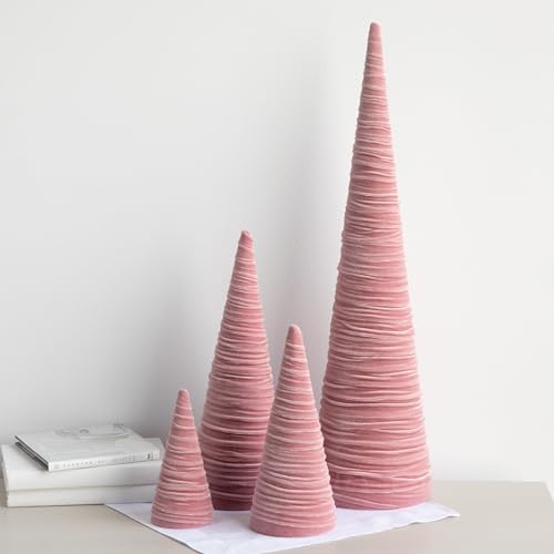 Image of Your Heart's Content Blush Velvet Trees Set of 4, Cozy Bookshelf Teen Girl, Coquette Room Decor, Aesthetic, Valentine Table Accent, Pink Cozy Mantel, Tabletop Tree (Blush)