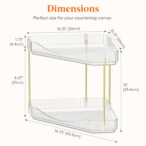 Lifewit Perfume Organiser, Bathroom Countertop Storage, Plastic Makeup Skincare Organiser, Vanity Trays Counter Shelf, Corner Shower Caddy, Corner Storage in Dresser, Bedroom, Kitchen, 2-Tier, Clear
