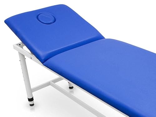 QUIRUMED Feste Liege von, höhenverstellbar, Farbe Weiß, 185 x 62 cm, Stahl, Kunstleder, klappbare Rückenlehne, Gesichtsloch, verstellbare Beine zur Anpassung an Bodenunebenheiten, bis zu 120 kg