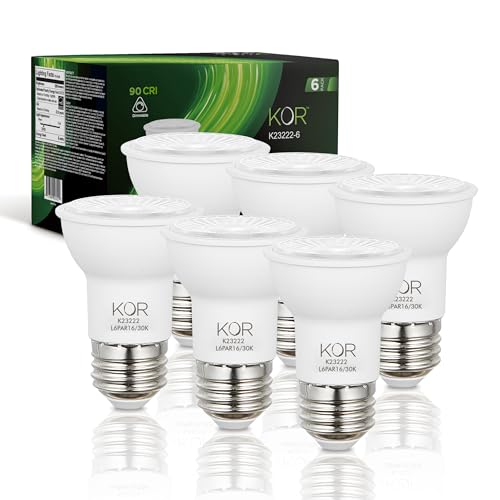 KOR PAR16 LED Flood Bulbs, 6-Pack, Dimmable 50W Eq., 3000K Warm White, E26