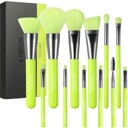 Docolor Makeup Brushes 10Pcs Makeup Brush Set Premium Synthetic Powder Kabuki Foundation Contour Blush Concealer Eye Shadow Blending Liner Make Up Brush Kit - Neon Green