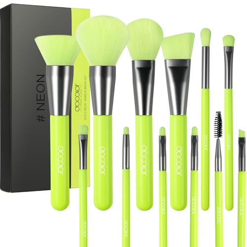 Docolor Makeup Brushes 10 Pcs Premium Synthetic Kabuki Foundation Brush Blending Face Powder Blush Concealers Eye Shadows Makeup Brush Set, Neon Green by Docolor - Used condition - CA$12.28