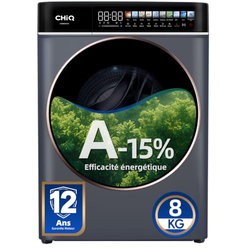 CHiQ 8kg Lave-Linge avec Classe A-15% & Écran Tactile LED Gris