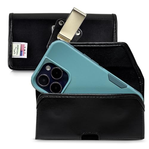 Turtleback Funda de cuero de alta calidad para iPhone 14/14 Pro, 13/13 Pro, 12/12 Pro, mediano, soporte negro para cinturón de teléfono que se adapta a fundas de viaje a prueba de golpes, funda para