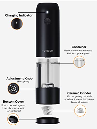 [Upgraded Larger Capacity] Electric Salt And Pepper Grinder Set - Usb Rechargeable One Hand Operation Automatic Pepper Grinder And Salt Grinder With Adjustable Coarseness & Led Light Refillable #TOP6
