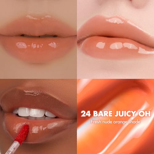 Image of rom&nd THE JUICY LASTING TINT 24 Bare Juicy Oh - High-Shine Plumping Lip Gloss & Long-Lasting Stain for Fuller Nude Orange Lips