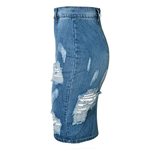 Yollmart Women's High Waist Hole Jean Skirts Pencil Skirt3