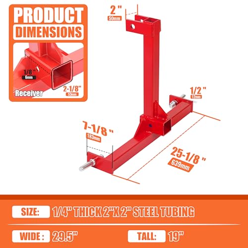Image of ECOTRIC 3 Point 2 inch Receiver Trailer Hitch Category 1 Tractor Gooseneck