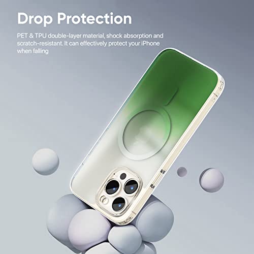 Image of eller sante Zurich MAGPRO Gradient Colored for iPhone 14 Pro Case Cover, Transparent, 6 Feet Drop Protection, Shockproof, Scratch Resistant, Slim, Compatible with MagSafe Back Cover - Green
