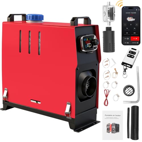 Jacgood 8KW Diesel Air Heater for Campervan Portable Parking Heater with App Control & Remote Smart 10-35 Constant Temperature 12V for Caravan Boat Garden Shed & Garage (Red)