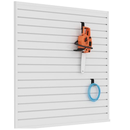 BRITINE Slatwall Panel Garage Organizer PVC Slatwall Heavy Duty Wall Mounted Rack, Interlocking Slat Wall Panels for Tool Organization Peg Board(White 4 x 4 ft)