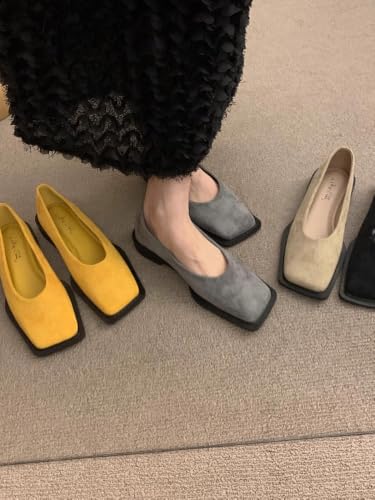 ZQW Ballet Flats for Women Square Toe Suede Shoes French Elegant Slip On Comfortable Dressy Shoes for Office Everyday4