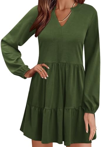 QACOHU Women Spring Tunic Dress 2026 V Neck Casual Tiered Long Sl...