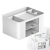 📐【Effiziente Organisation】Unser platzsparender Schreibtisch Organizer bietet 5 Fächer unterschiedlicher Größe und 2 Schubladen, um Ihren Schreibtisch optimal zu planen und zu nutzen.