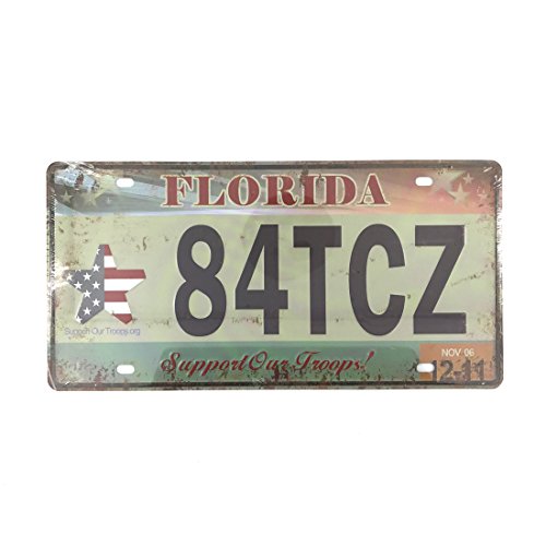 6X12 Inches Vintage Feel Rustic Home,Bathroom And Bar Wall Decor Car Vehicle License Plate Souvenir Metal Tin Sign Plaque (Florida Support Our Troops) #TOP12
