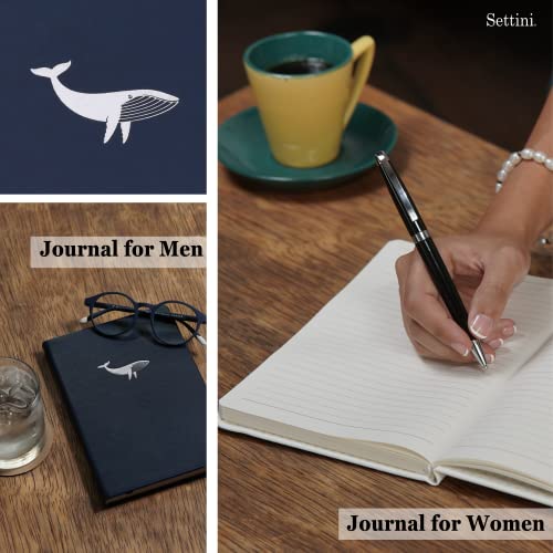 Settini Journals For Writing - Gift For Women And Men - Hardcover Notebook - Cute Journal - Lined Journal - Writing Journal -Faux Leather, Elastic Closure, Bookmark, Inner Pocket. Lay Flat (Navy Whale) #TOP7