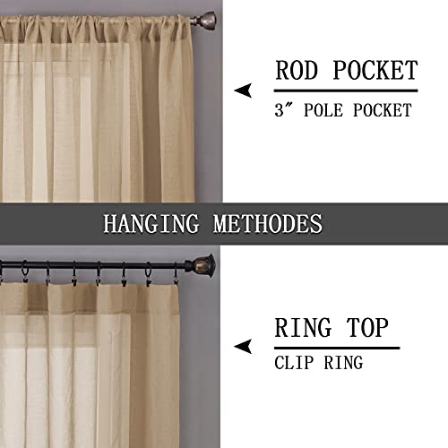 Tollpiz Sheer Tier Curtain Linen Textured Half Kitchen Curtains Sheer Light Filtering Rod Pocket Voile Small Curtains For Bathroom, 25 X 36 Inches Long, Beige, Set Of 2 Panels #TOP4