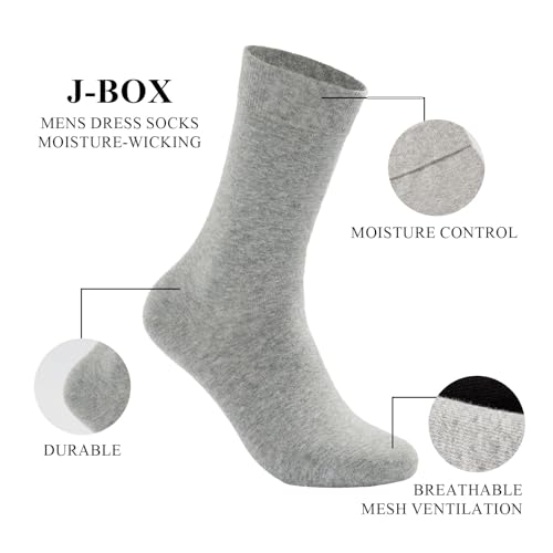 J-BOX Men's Cotton Crew Socks-Wicking Black Dress Socks, Anti-Odor&Breathable for Business/Casual, Size 9-152