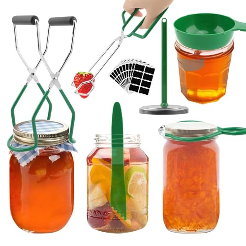 6Pcs Canning Supplies Kit, Stainless Steel Canning Set for Beginners, Essential Tools Include Tongs, Wide Mouth Funnel, Jar Lifter, Jar Wrench, Magnetic Lid Lifter, Llabels(COLOR:Green)
