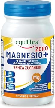 equilibra, Magnesio+ Zero, Integratore Magnesio, Barattolo 200 g, Magnesio Carbonato, Bisglicinato e Pidolato, Solubilità Istantanea, Riduzione Stanchezza e Affaticamento, Senza Aromi, Senza Glutine