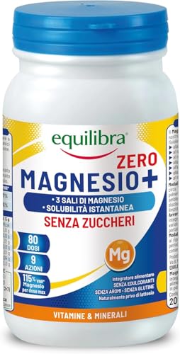 equilibra, Magnesio+ Zero, Integratore Magnesio, Barattolo 200 g, Magnesio Carbonato, Bisglicinato e Pidolato,...