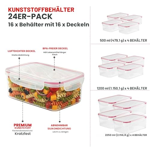 Foto von KICHLY 24er Vorratsdosen Mit Deckel (12 Behälter, 12 Deckel) Frischhaltedosen,Meal Prep Boxen Auslaufsicher Gefrierbehälter, BPA-Frei Küchen Aufbewahrungsbox Organizer (Rot)