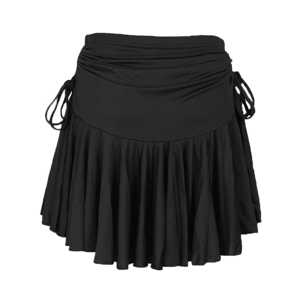 YM YOUMU Falda de baile latino con volantes y cordón para mujer, mini falda de patinador irregular para salón de baile Samba Chacha Tango